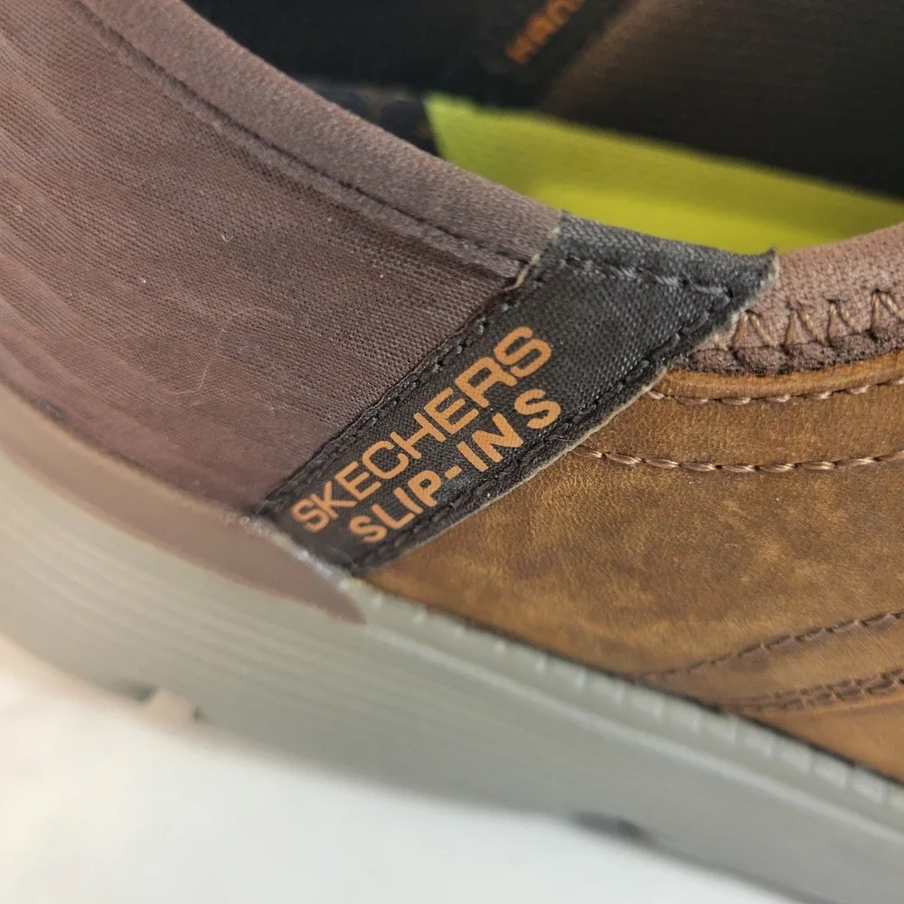 Skechers Slip-ins Garza Gervin Mens 10 Brown Leather Sneakers 205046